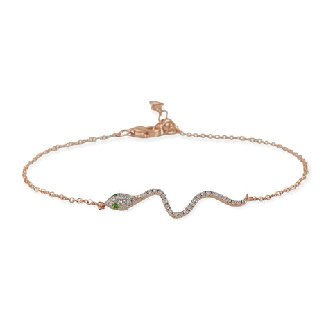 0.14tcw Diamond & Tsavorite in 14K Gold Snake Charm Bracelet 7"