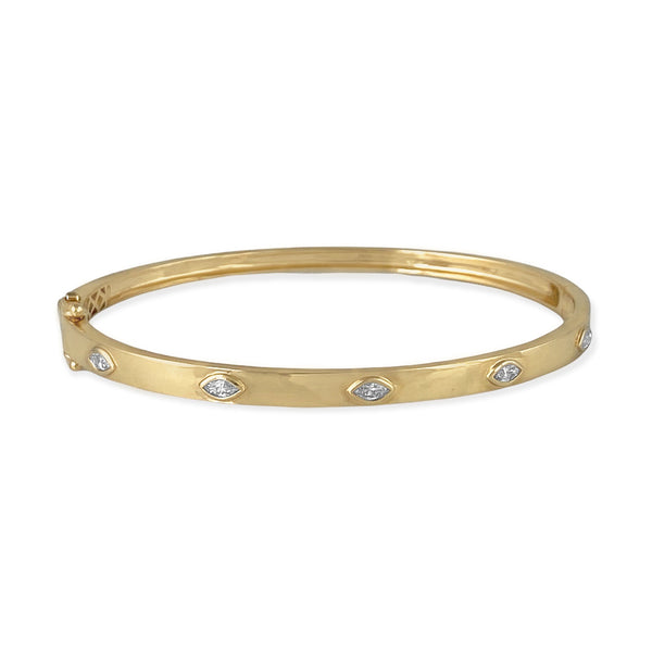 0.35ct Marquise Diamonds in 14K Gold Bangle Bracelet 6.5"