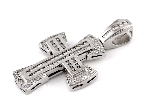 3.00ct Channel Round Diamonds in 14K White Gold Large Chunky Cross Pendant