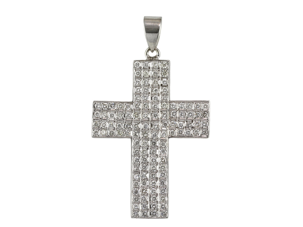 4.00ct Round Diamonds in 14K White Gold Large Chunky Cross Pendant