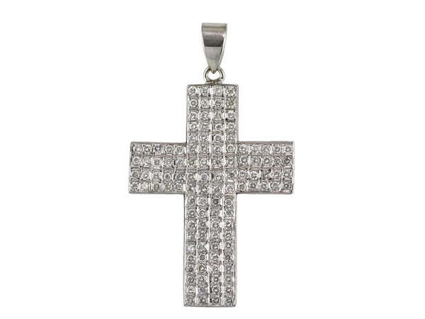 4.00ct Round Diamonds in 14K White Gold Large Chunky Cross Pendant