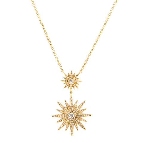 0.52tcw Diamonds in 14k Gold Sunburst Pendant Necklace 18"