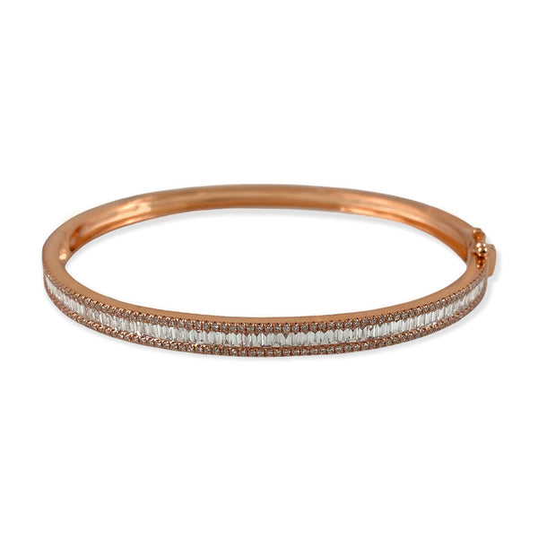 1.58ct Round & Baguette Diamonds in 14K Gold Bangle Bracelet 6.5