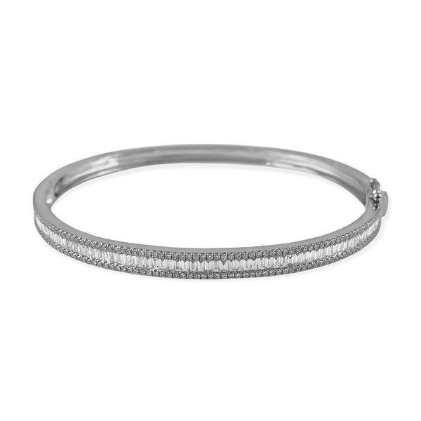 1.58ct Round & Baguette Diamonds in 14K Gold Bangle Bracelet 6.5
