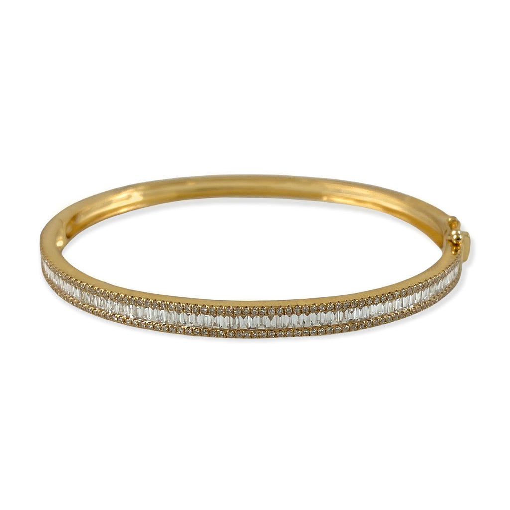 1.58ct Round & Baguette Diamonds in 14K Gold Bangle Bracelet 6.5