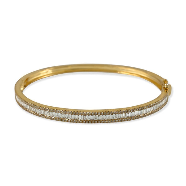 1.58ct Round & Baguette Diamonds in 14K Gold Bangle Bracelet 6.5