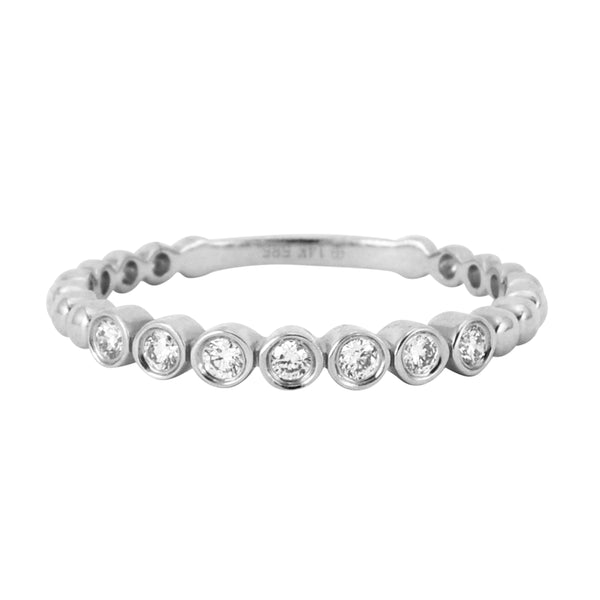 0.13ct Bezel Set Round Diamonds in 14K Gold Skinny Stackable Band Ring