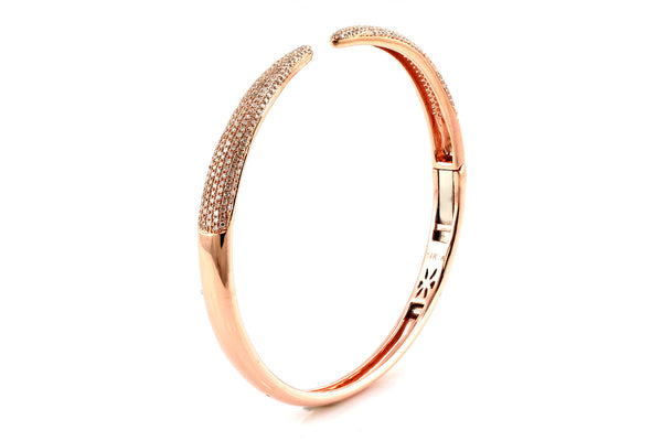 0.99ct Pavé Diamonds in 14K Gold Single Claw Bangle Cuff Bracelet - 6.5"