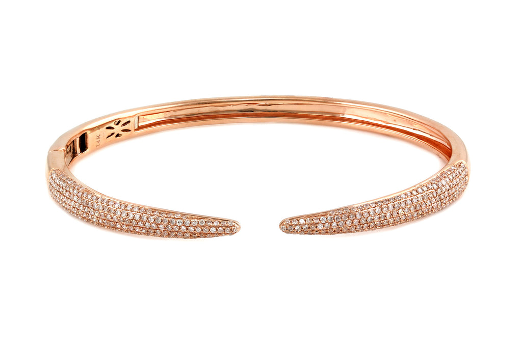 0.99ct Pavé Diamonds in 14K Gold Single Claw Bangle Cuff Bracelet - 6.5"