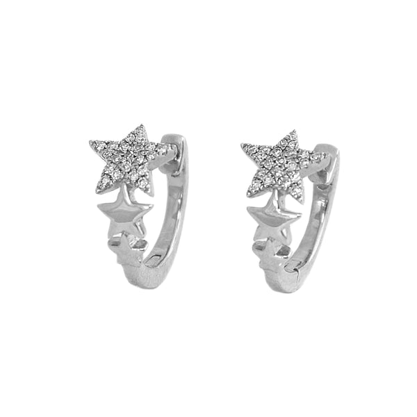 0.11ct Diamond in 14K Yellow Gold Star Three Star Huggie Earrings