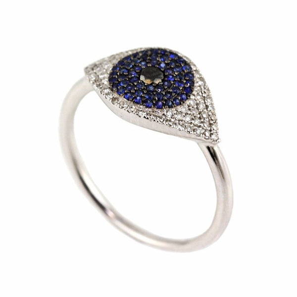 0.41tcw Pavé Diamond & Sapphire 14K White Gold Evil Eye Statement Ring