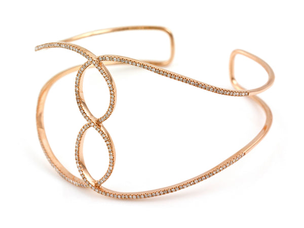 0.80ct Pavé Diamond in 14K Gold Infinity Cuff Bracelet 6.5"