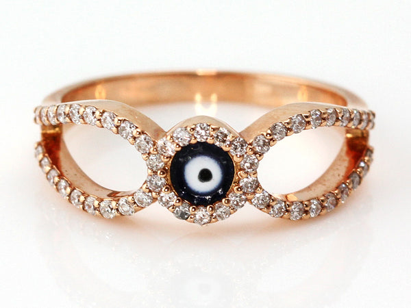 0.37ct Pavé Diamonds in 14K Rose Gold Evil Eye Motiff Ring