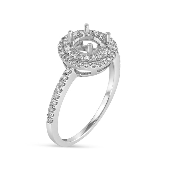 0.42ct Pavé Side Diamonds in 14K White Gold Semi-Mount Double Halo Ring