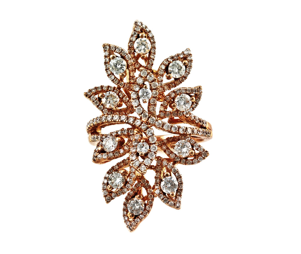 1.68ct Pavé Diamonds 14K Gold Olive Leaf Cocktail Ring