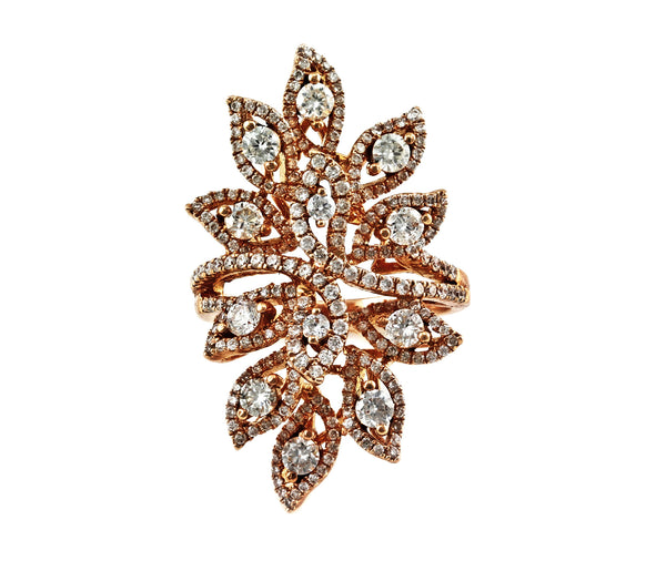 1.68ct Pavé Diamonds 14K Gold Olive Leaf Cocktail Ring