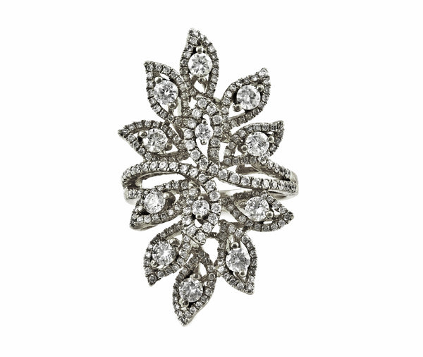 1.68ct Pavé Diamonds 14K Gold Olive Leaf Cocktail Ring