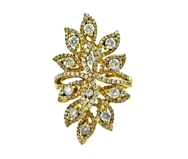 1.68ct Pavé Diamonds 14K Gold Olive Leaf Cocktail Ring