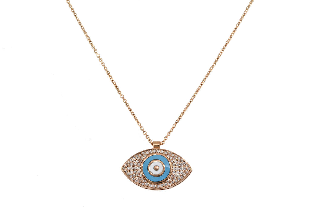 0.31ct Pavé Diamonds in 14K Gold Evil Eye Charm Pendant Necklace