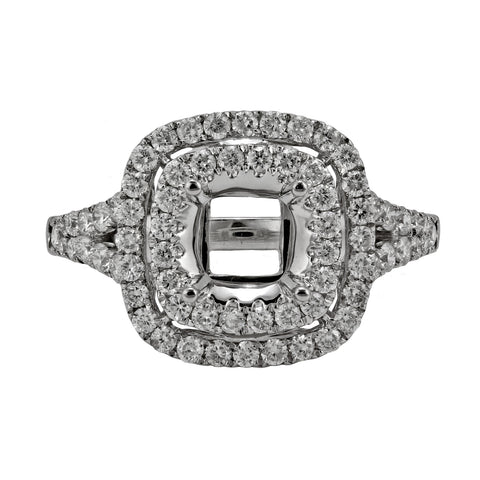 0.79ct Side Diamonds in 14K White Gold Cushion Halo Semi Mount Ring