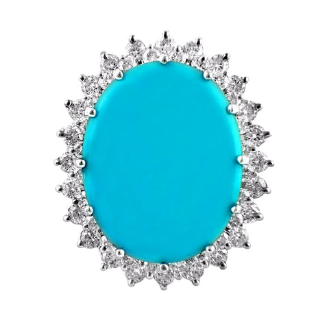 22.00ct Oval Turquoise with Diamonds in 14K White Gold Cocktail Ring