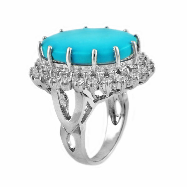 22.00ct Oval Turquoise with Diamonds in 14K White Gold Cocktail Ring