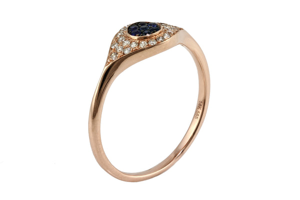 0.25ct Pavé Sapphire & Diamonds 14K Gold Evil Eye Statement Ring
