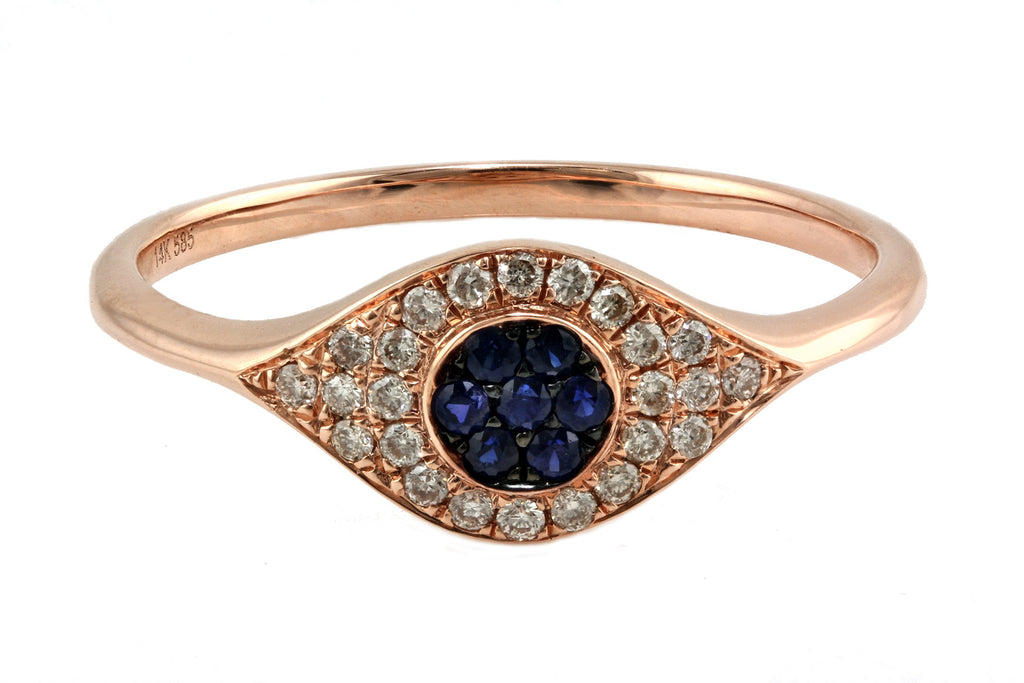 0.25ct Pavé Sapphire & Diamonds 14K Gold Evil Eye Statement Ring