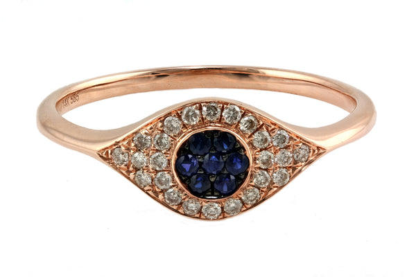 0.25ct Pavé Sapphire & Diamonds 14K Gold Evil Eye Statement Ring