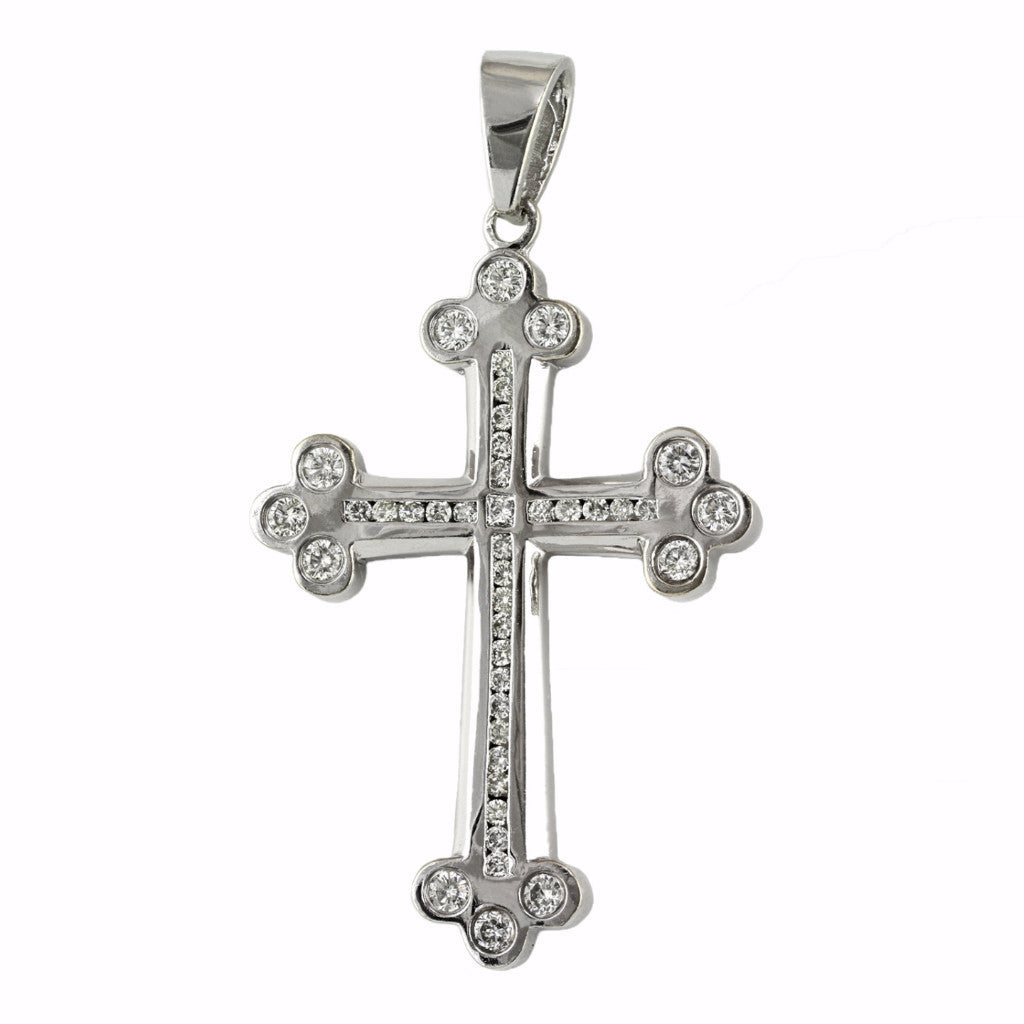 3.10ct Round Diamonds in 14K White Gold Large Cross Pendant