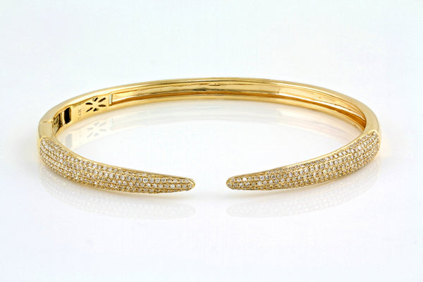 0.99ct Pavé Diamonds in 14K Gold Single Claw Bangle Cuff Bracelet - 6.5"