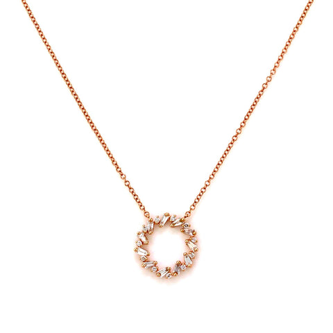 0.58ct Baguette & Round Diamonds in 14K Gold Open Circle Eternity Charm Necklace