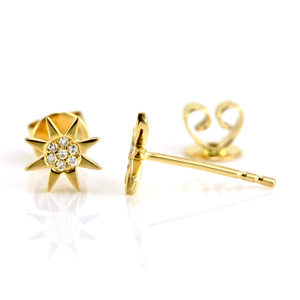 0.05ct Micro Pavé Diamonds in 14K Gold Mini Mini Sun Burst Stud Earring