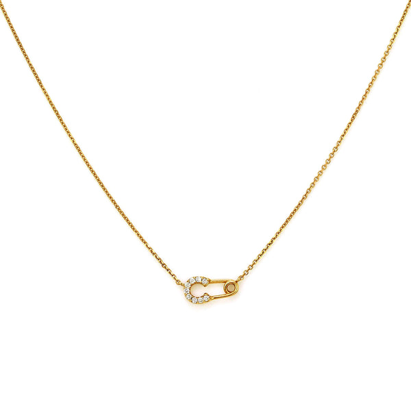 0.12ct Pavé Round Diamonds in 14K Gold Safety Pin Charm Necklace