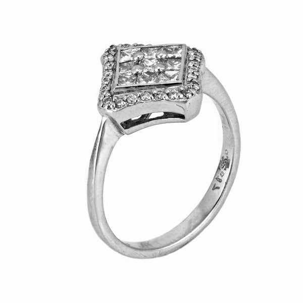 0.90ct Princess & Round Diamonds 18K White Gold Statement Ring