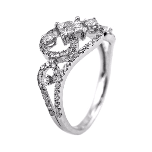 0.85ct Diamonds in 14K White Gold Filigree Engagement Ring