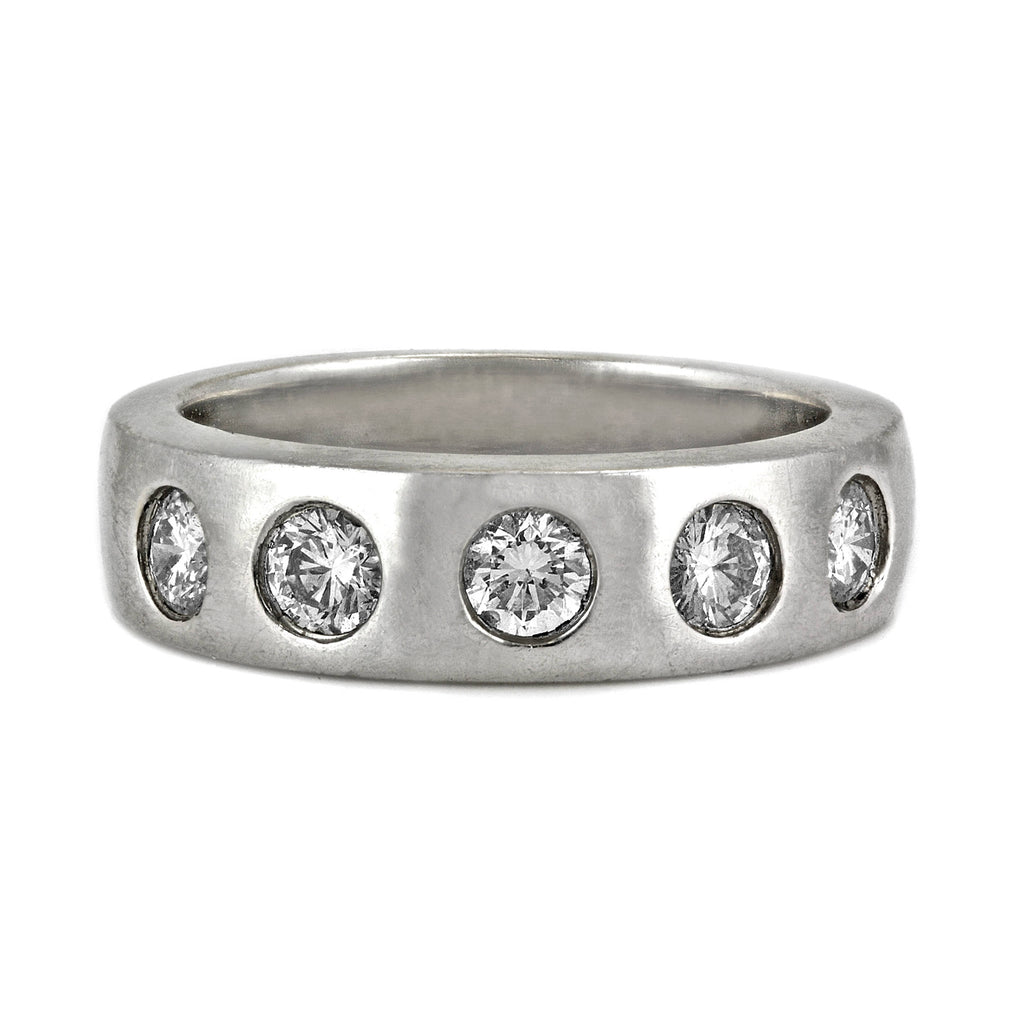 0.65ct Bezel Round Diamond in 14K White Gold Wedding Band Ring