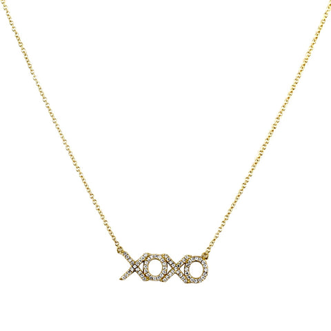 0.19ct Pave Diamond in 14K Gold Hugs & Kisses XOXO Charm Necklace