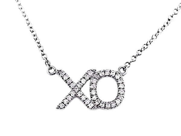 0.11ct Pavé Diamond in 14K Gold Hug & Kiss XO Charm Necklace