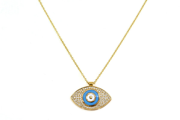 0.31ct Pavé Diamonds in 14K Gold Evil Eye Charm Pendant Necklace