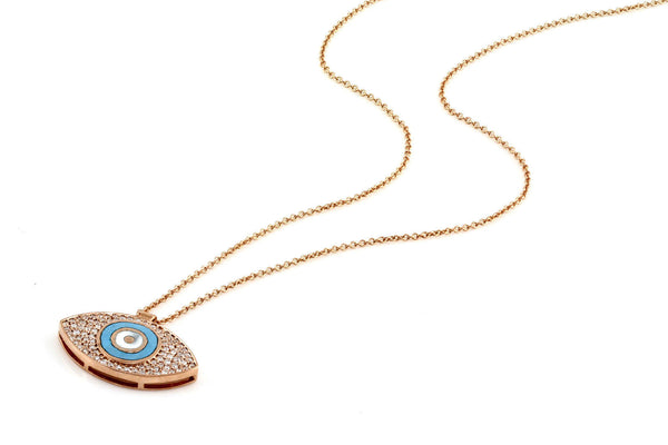 0.31ct Pavé Diamonds in 14K Gold Evil Eye Charm Pendant Necklace