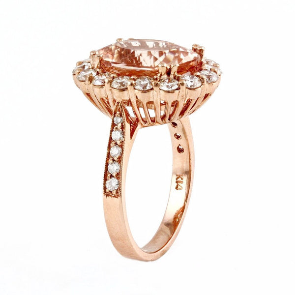 6.98tcw Oval Morganite & Diamonds in 14K Rose Gold Engagement Halo Ring