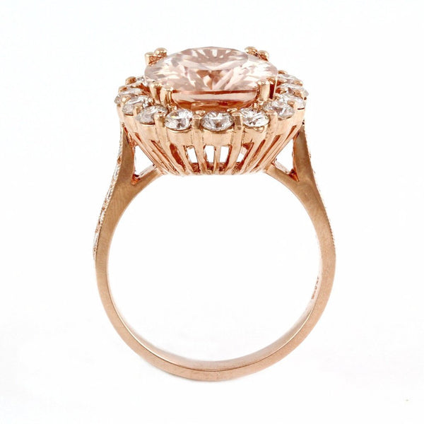 6.98tcw Oval Morganite & Diamonds in 14K Rose Gold Engagement Halo Ring