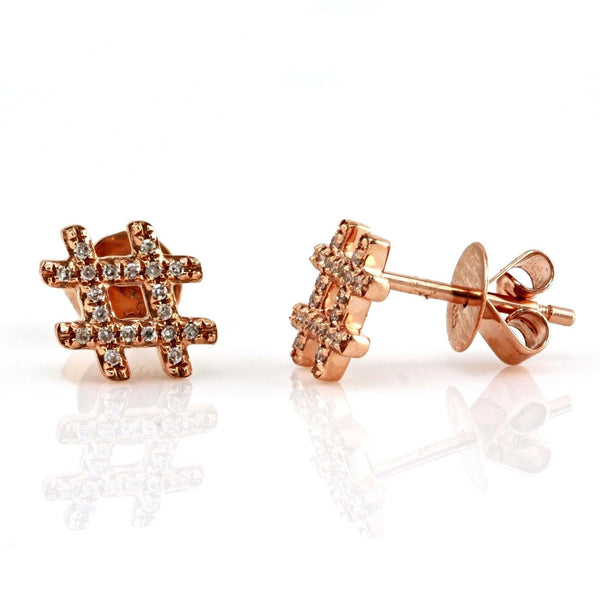 0.12ct Round Pavé Diamonds in 14K Gold Hashtag Stud Earrings