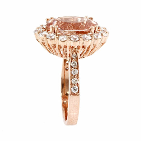 6.98tcw Oval Morganite & Diamonds in 14K Rose Gold Engagement Halo Ring
