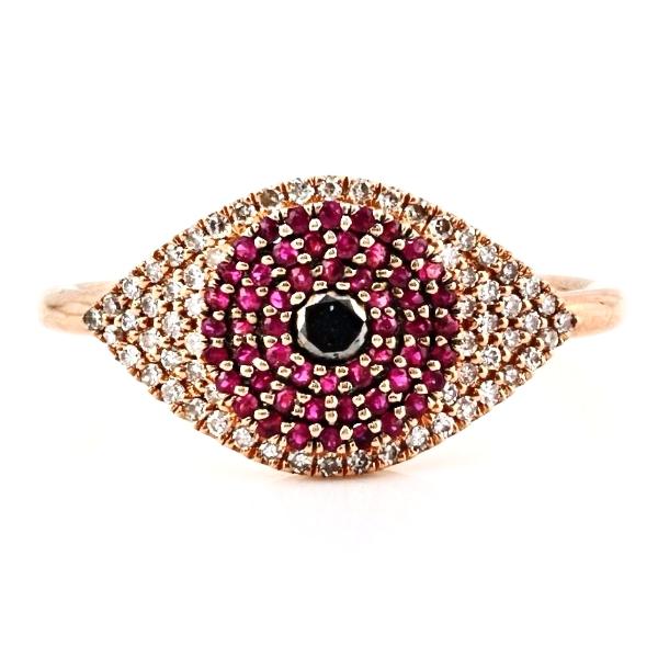 0.41tcw Pavé Diamonds & Ruby in 14K Rose Gold Evil Eye Statement Ring