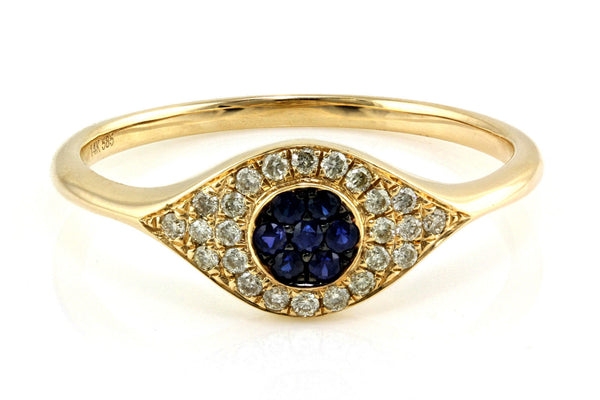 0.25ct Pavé Sapphire & Diamonds 14K Gold Evil Eye Statement Ring