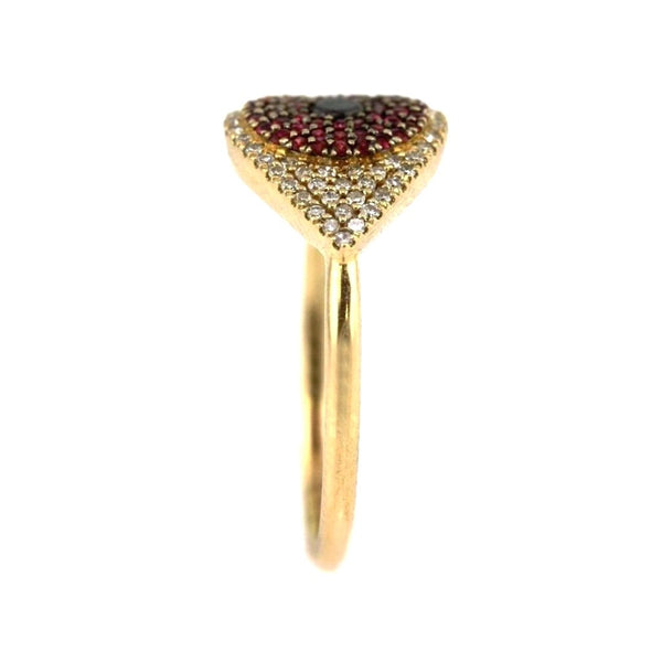 0.41tcw Pavé Diamond & Ruby in 14K Yellow Gold Evil Eye Statement Ring