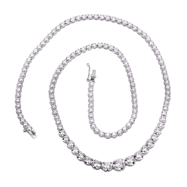 6.50tcw Graduated Round Diamonds in 18K White Gold Tennis Necklace 16.5"