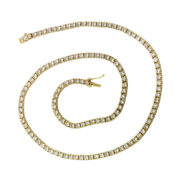 12.10tcw Round Diamonds in 18K Yellow Gold Tennis Necklace 16.5"